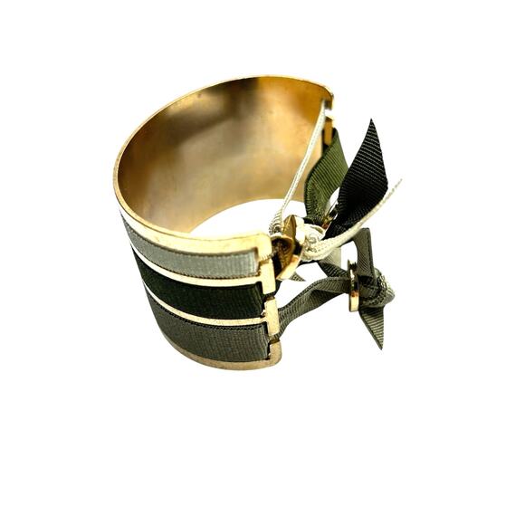 Les Interchangeables Cuff Bracelet Gold Tone with 3 Green Ribbons France - Picture 3 of 6